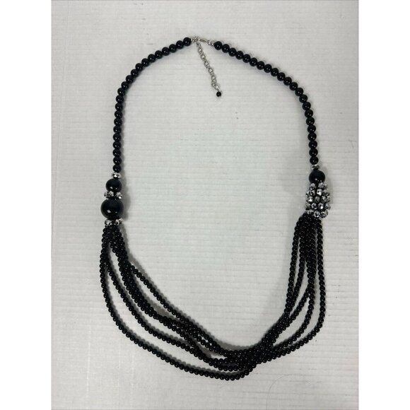 Unbranded Jewelry - Multi Strand Black Beaded Necklace Rhinestone Station Costume Fashion Jewelry